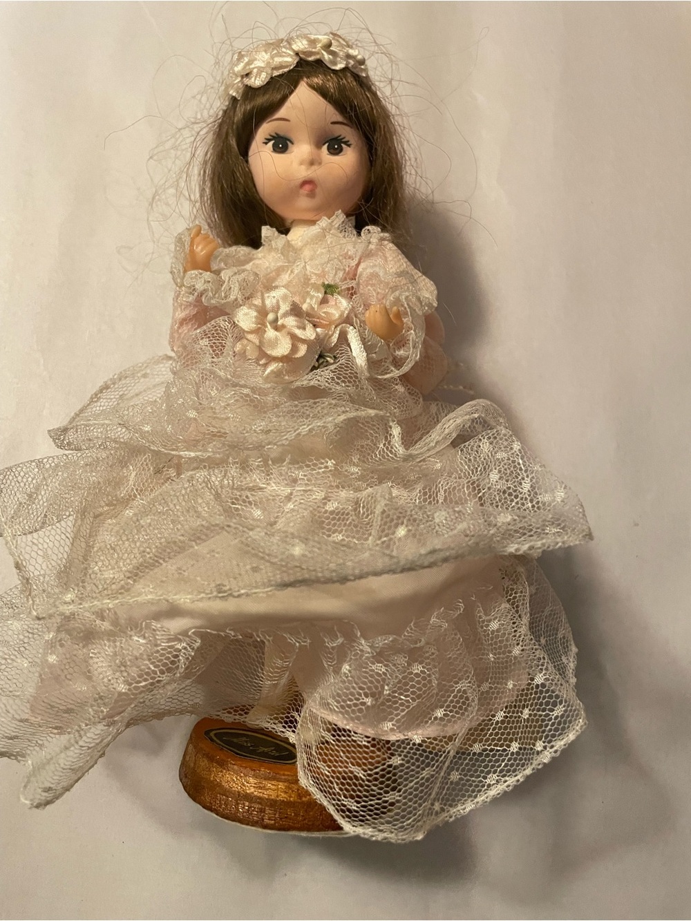 3 vintage Bradley dolls: bride, December, and girl in plaid